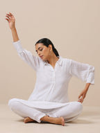 trueBrowns Cotton White Weave Collar Kurta Pant Set | Relove - Distacart