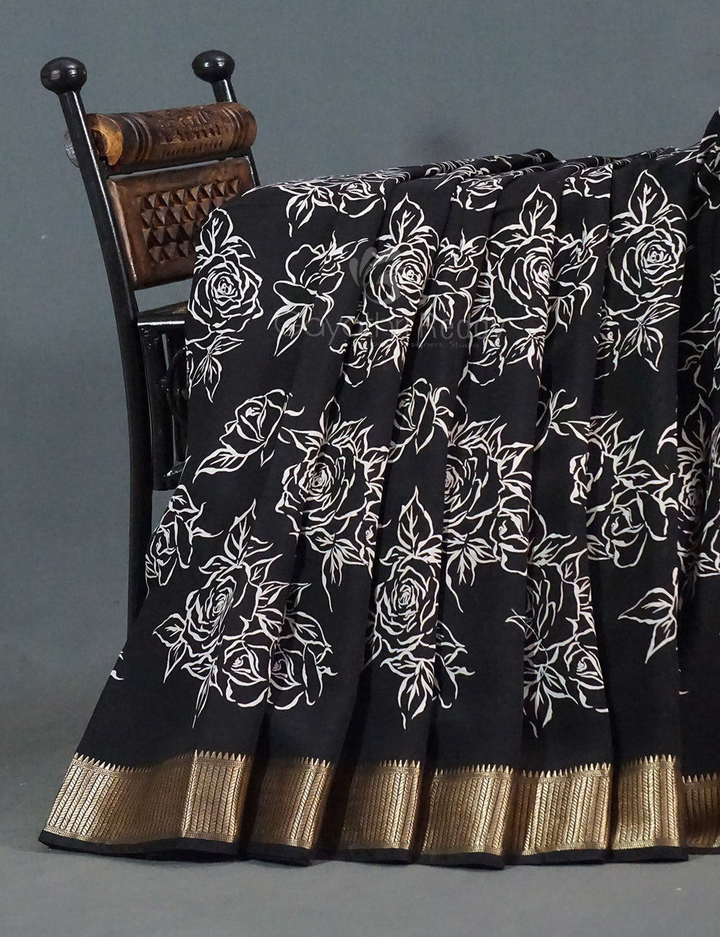 Shades of Black Floral Screen Dola Silk Saree By Gayathri Reddy Designer Studio