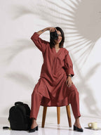 trueBrowns Pink Slub Kurta Set - Distacart