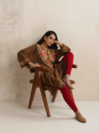 trueBrowns Brown Kashmiri Floral Embroidered Woollen Phiran Kurta - Distacart