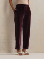 trueBrowns Purple Velvet Embroidered Kurta Pant Dupatta Set - Distacart