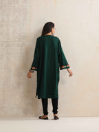 trueBrowns Green Kashmiri Floral Embroidered Woollen Phiran Kurta - Distacart