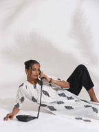 trueBrowns White Cotton Print Pleated Kurta Set - Distacart
