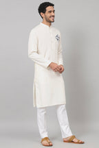 Motif Embroidered Cotton Kurta by Hilo Design
