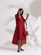 trueBrowns Maroon Slub Highslit Kurta Set - Distacart