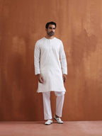 trueBrowns Men's Ivory Sequin Chanderi Kurta