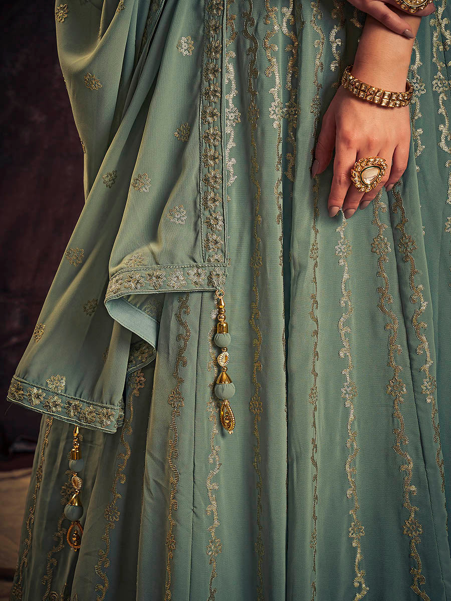 Myra Olive Real Georgette Designer Gown Style Suit - Distacart