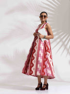 trueBrowns Pink Cotton Abstract Print Dress - Distacart