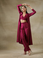 trueBrowns Purple Textured Silk Overlay Jacket Blouse Pant Set | Relove - Distacart