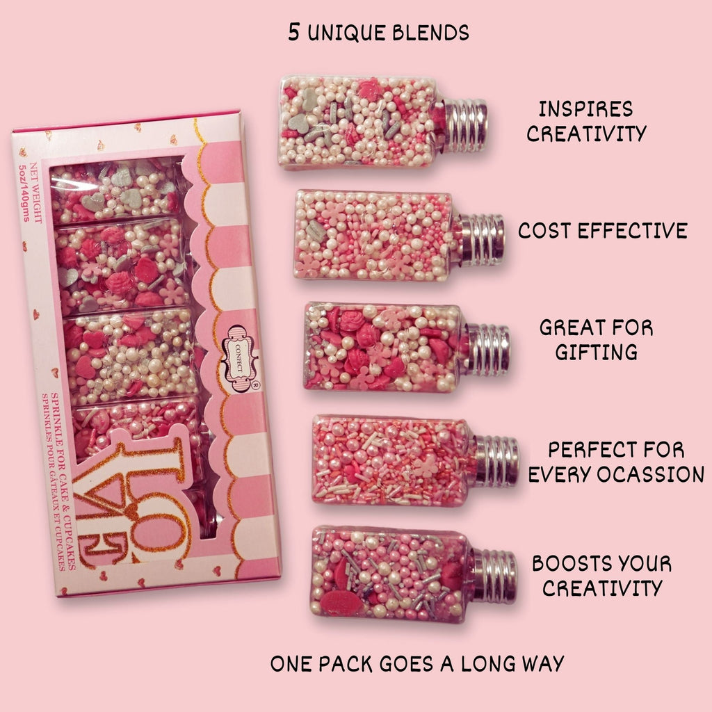 confect glittering grace sprinkles dazzling delight sprinkle glistening glamour sprinkles cake cupcake sprinkles pink mini lips roses sprinkles i silver hearts vermicelli and white pearls baby shower sprinkles mix pack of 5