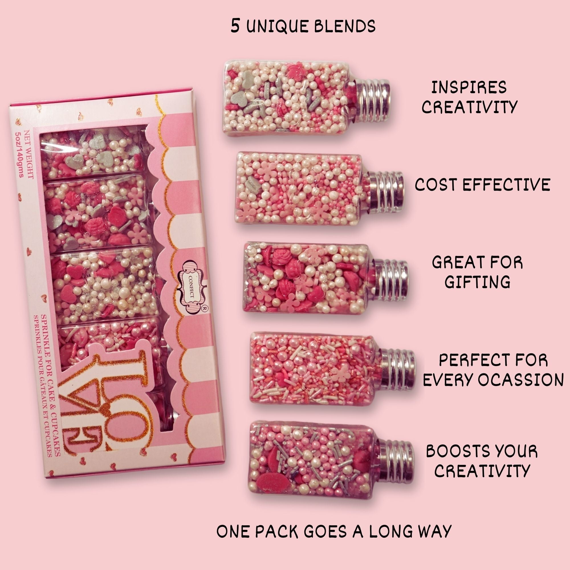 confect glittering grace sprinkles dazzling delight sprinkle glistening glamour sprinkles cake cupcake sprinkles pink mini lips roses sprinkles i silver hearts vermicelli and white pearls baby shower sprinkles mix pack of 5