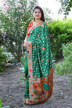 Lorenvalley Fashion Premium Green Dola Silk Embroidery and Diamond work with Jacquard Lace Border Saree - Distacart