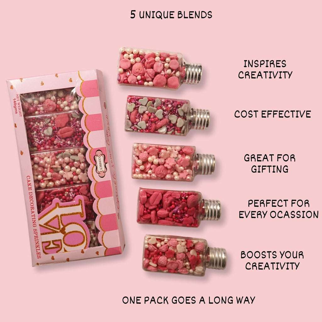 confect pink mini roses lips i silver hearts vermicelli and white pearls sprinkles for baking cake decorative mix pack of 5