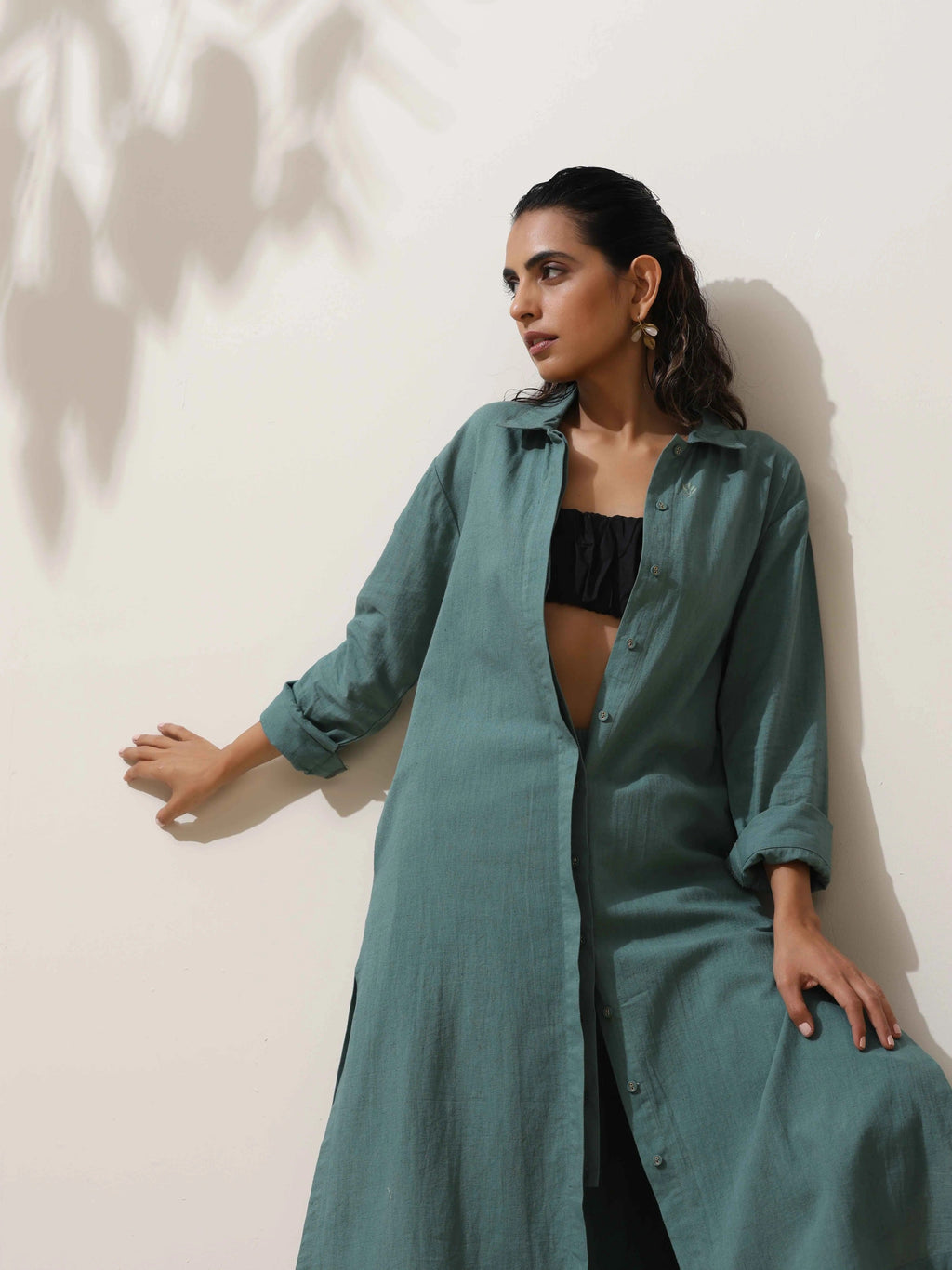 trueBrowns Green Cotton Linen Kurta Pant Set - Distacart
