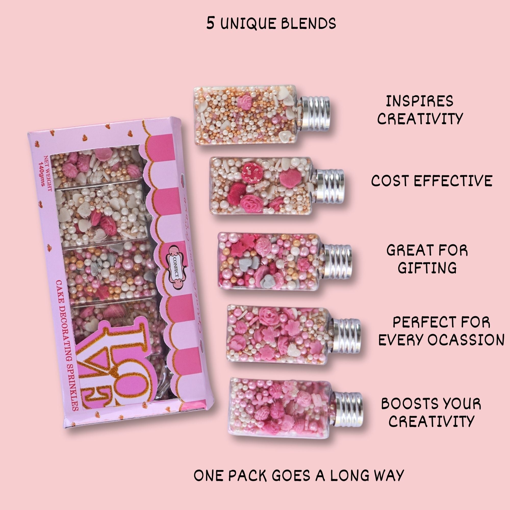confect pink mini roses lips i silver hearts vermcelli and white pearls anniversary sprinkles sprinkles for baking cake decorative edible sprinkles mix pack of 5