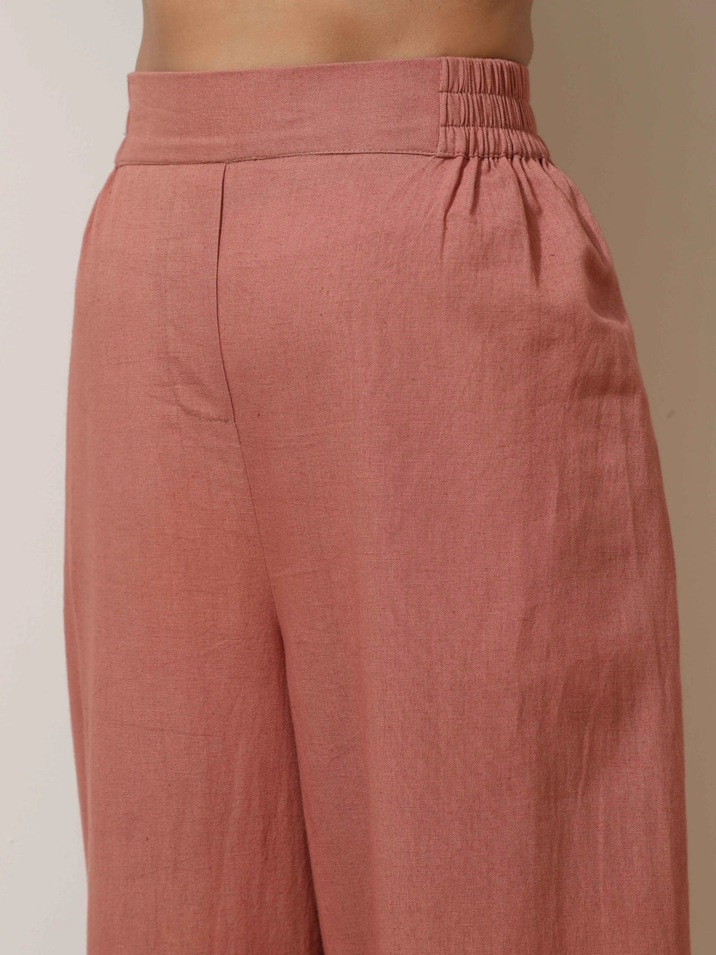 trueBrowns Peach Cotton Linen Kurta Pant Set - Distacart