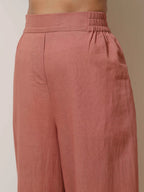 trueBrowns Peach Cotton Linen Kurta Pant Set - Distacart