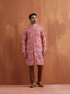trueBrowns Men's Beige Printed Front Open Kurta