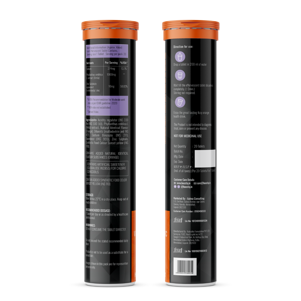 BOOSTIQ Vitamin C & Zinc Effervescent Tablets - Orange Flavour