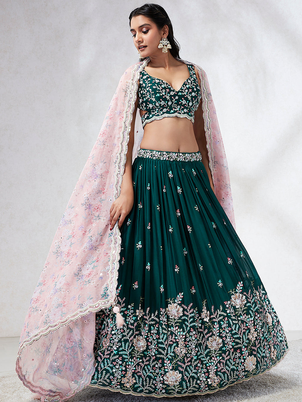 House of Panchhi Teal - Georgette Sequins, Mirror And Thread Embroidery Lehenga Choli