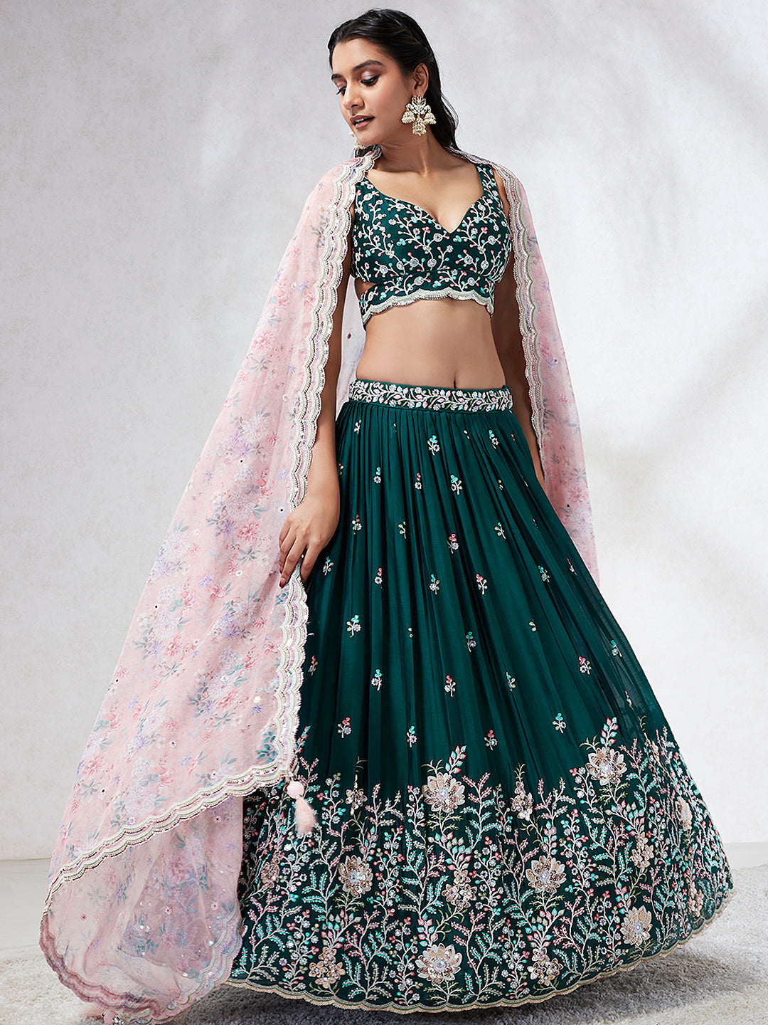 House of Panchhi Teal - Georgette Sequins, Mirror And Thread Embroidery Lehenga Choli