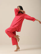 trueBrowns Bright Pink Slub Texture Baggy Sleeve Co-Ord Set | Relove - Distacart