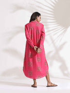 trueBrowns Pink Cotton Print A-line Dress - Distacart