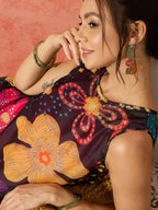 InWeave Black Floral Fuchsia Asymmetrical Dress - Distacart