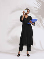 trueBrowns Black Cotton High Slit Kurta Set - Distacart