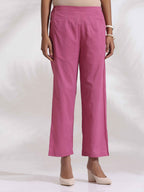 trueBrowns Pink Cotton Floral Embroidered Flared Kurta Set - Distacart