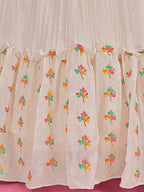 Myra White Chinon Silk Embroidered Gown - Distacart