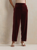trueBrowns Maroon Velvet Embroidered Kurta Pant Dupatta Set - Distacart