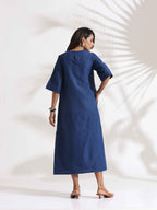 trueBrowns Blue Slub Dress - Distacart