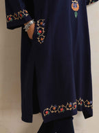 trueBrowns Blue Kashmiri Floral Embroidered Woollen Phiran Kurta - Distacart
