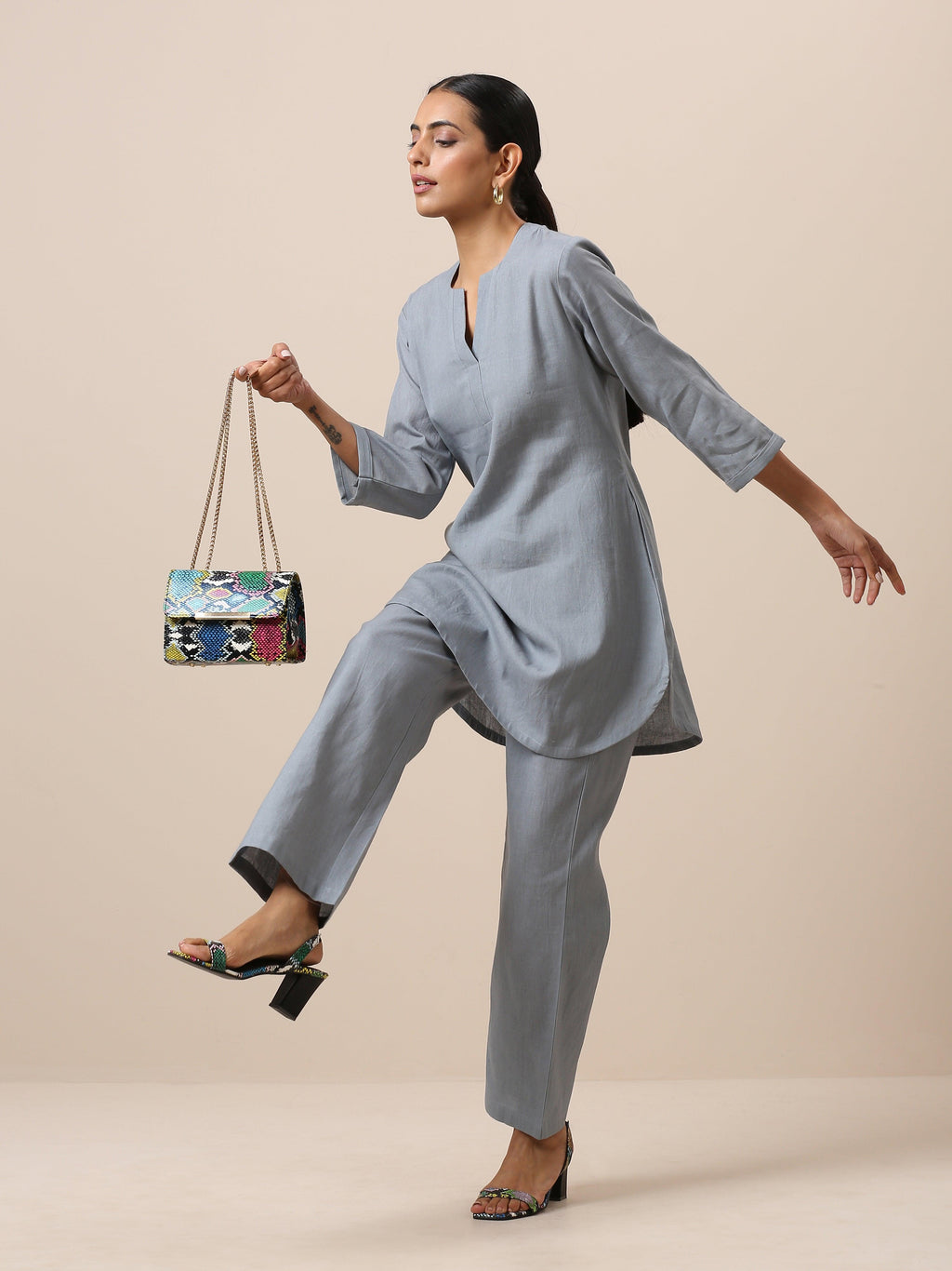trueBrowns Cotton Steel Blue Short Co-Ord Set | Relove - Distacart