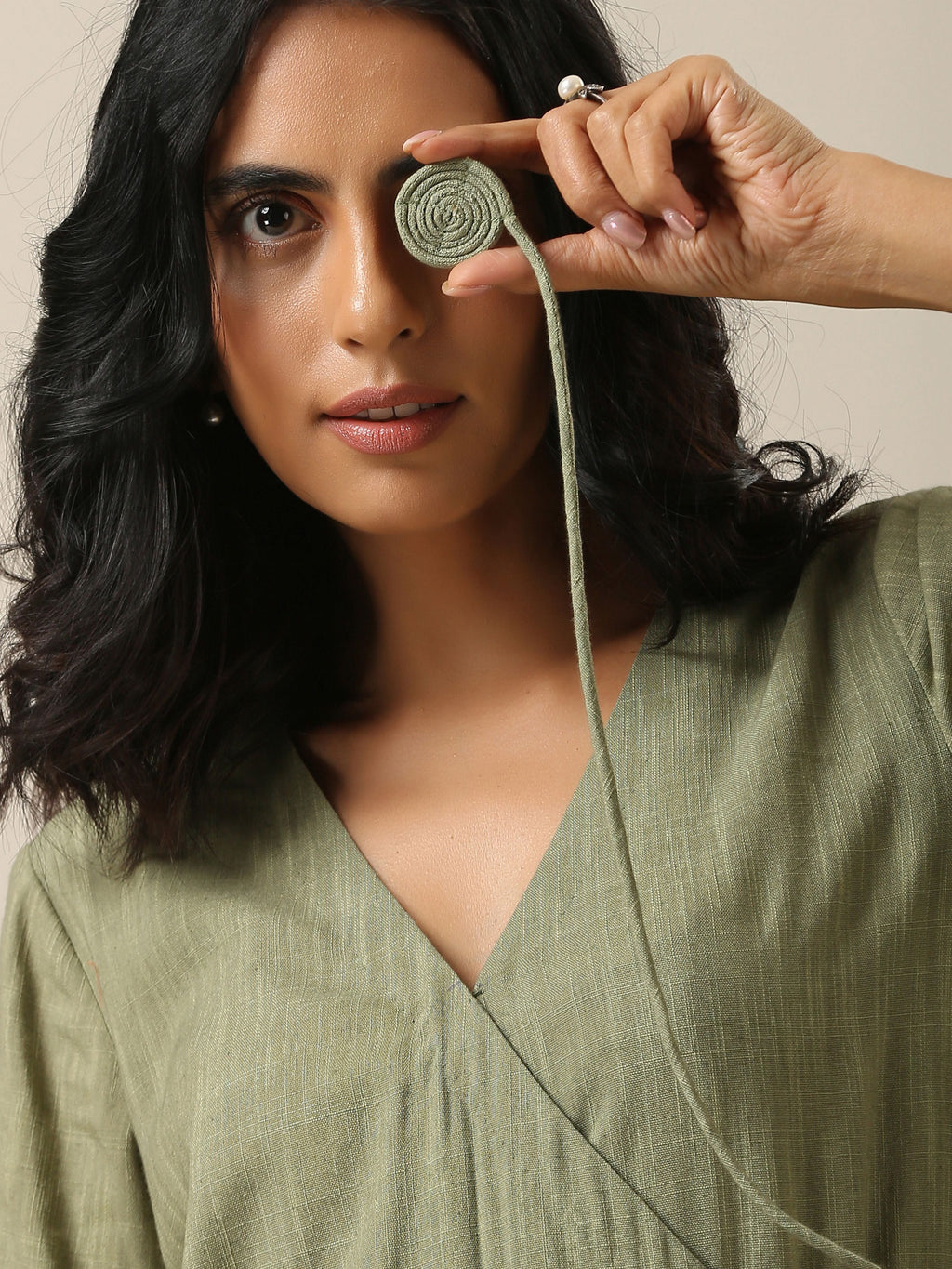 trueBrowns Sage Slub Texture Angrakha Pant Set | Relove - Distacart