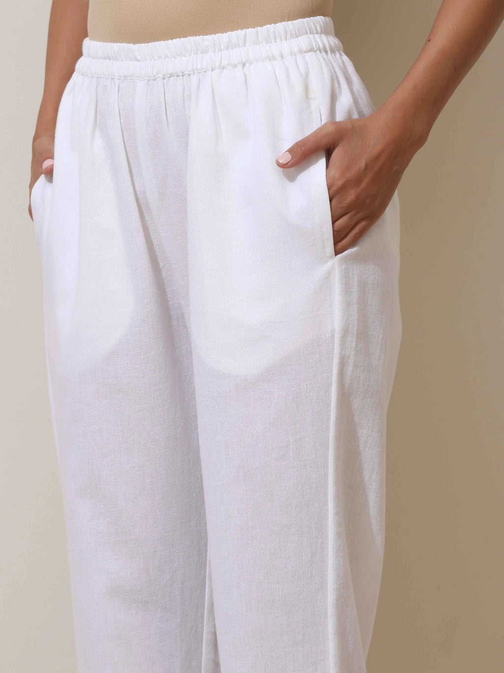 trueBrowns White Cotton Linen Kurta Pant Set - Distacart
