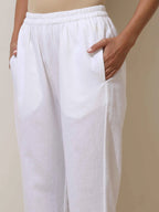 trueBrowns White Cotton Linen Kurta Pant Set - Distacart
