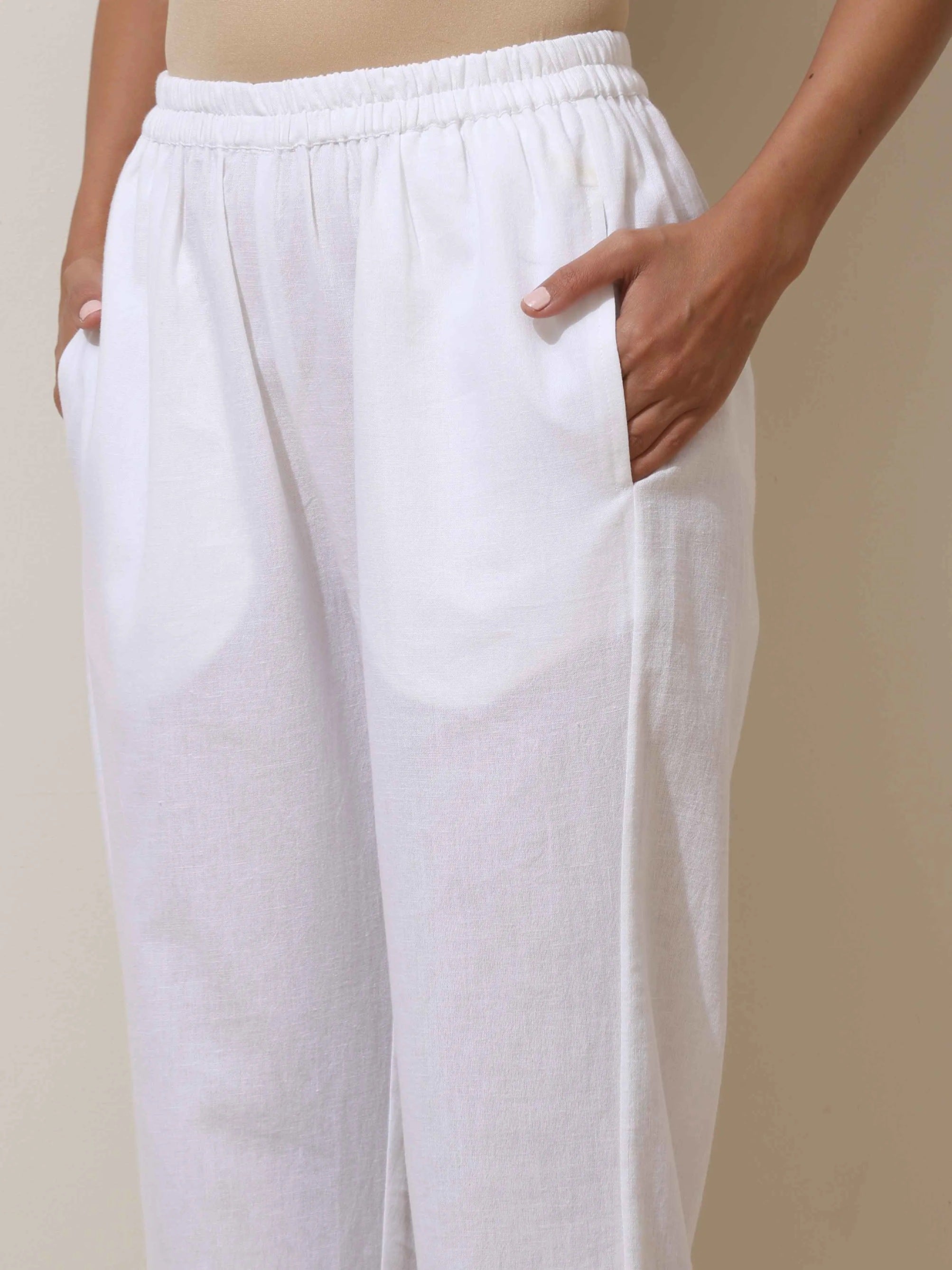 trueBrowns White Cotton Linen Kurta Pant Set - Distacart