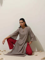 trueBrowns Grey Cotton Linen Kurta Pant Set - Distacart