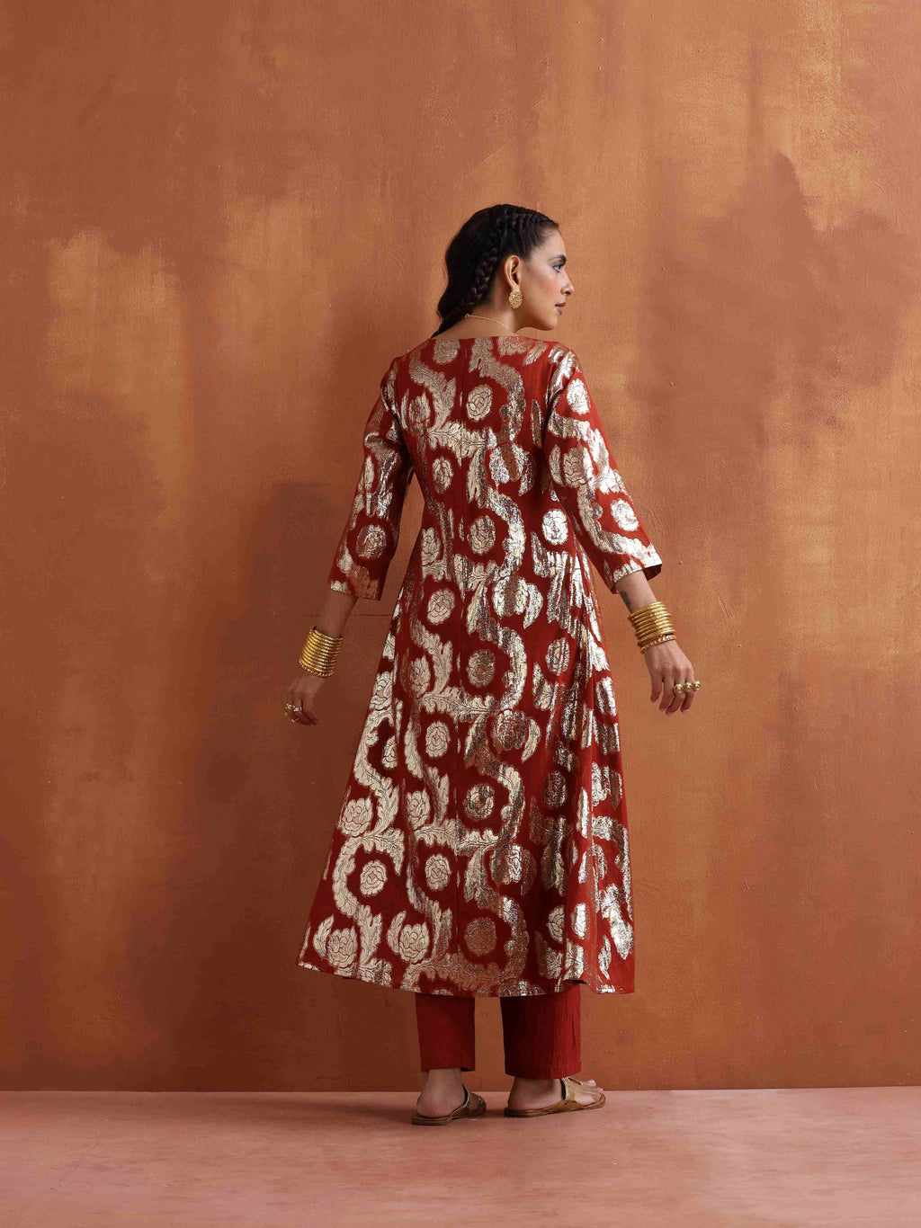trueBrowns Rust Metallic Angrakha Kurta Set - Distacart