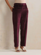 trueBrowns Purple Velvet Geometric Embroidered Kurta Pant Dupatta Set - Distacart