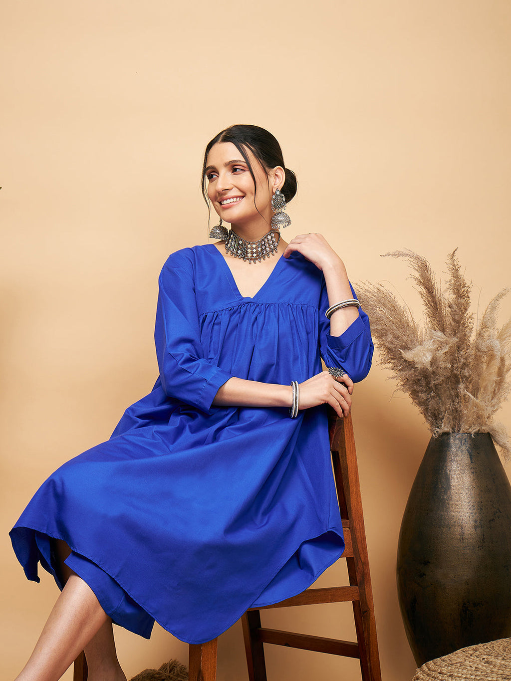 InWeave Women's Ink Blue Flared Kurta Palazzo Set