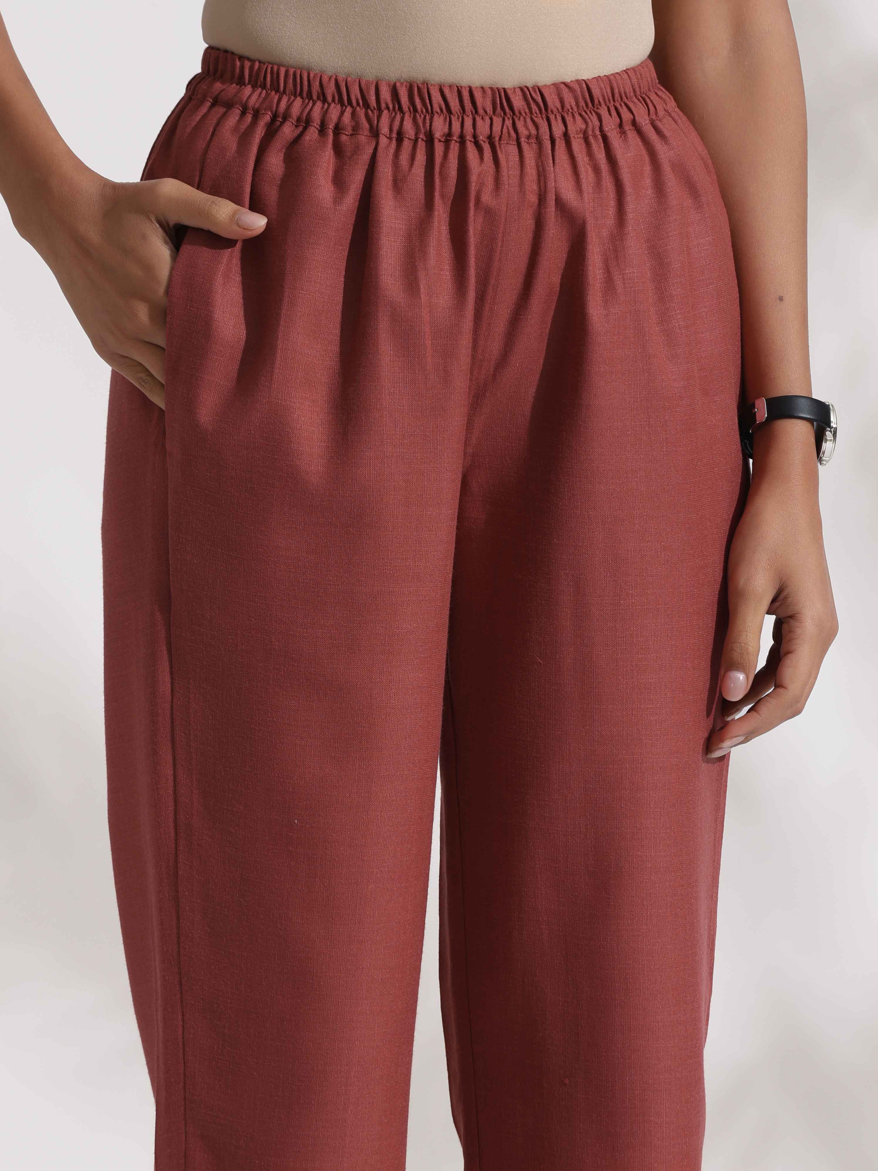 trueBrowns Brown Slub Highslit Kurta Set - Distacart