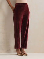 trueBrowns Maroon Velvet Floral Embroidered Kurta Pant Dupatta Set - Distacart