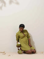 trueBrowns Pear Green Cotton Linen Dress - Distacart