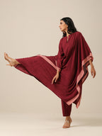 trueBrowns Ruby Wine Slub Texture High Low Kaftan Pant Set | Relove - Distacart