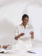trueBrowns White Cotton A-line Kurta Set - Distacart