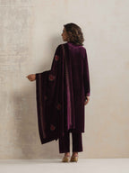 trueBrowns Purple Velvet Floral Embroidered Kurta Pant Dupatta Set - Distacart
