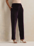 trueBrowns Wine Velvet Floral Embroidered Kurta Pant Dupatta Set - Distacart